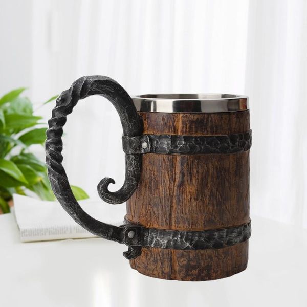

mugs wooden barrel beer mug,bucket shaped drinkware with handle,stainless steel double wall cocktail mug for bar restaurant