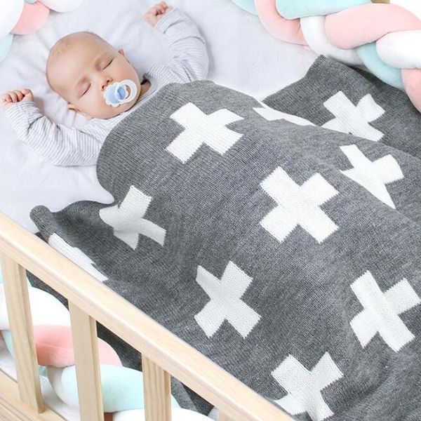 

autumn winter infant baby boy girl cross knit blanket born quilt boys girls hold 210429, Blue