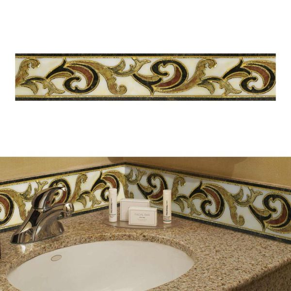

wallpapers european wallpaper border sticker gold-plated simulation tiles waist line wall waterproof self adhesive pvc bo