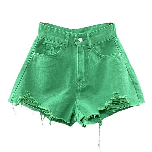 

women's shorts summer women candy color denim fashion ladies green a-shaped ripped jeans short pants korean style streetwear, White;black