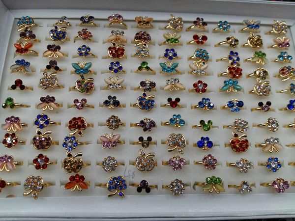 

rhinestone crystal ring butterfly fruit rings mixed size, Golden;silver