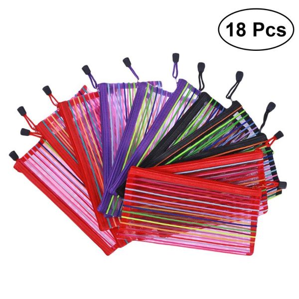

18pcs b6 colorful portable office stationery bag mesh zipper file waterproof pencil for school supplies bags