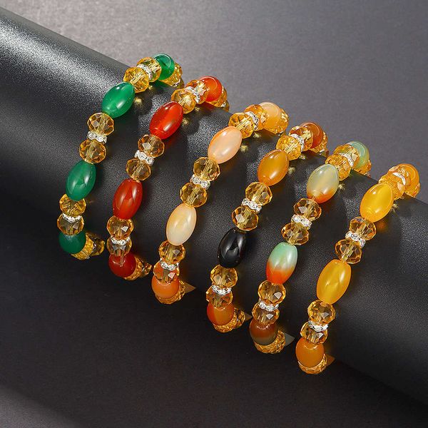 

hand catenary fashion simple beaded handmade crystal agate bracelet for women, Black