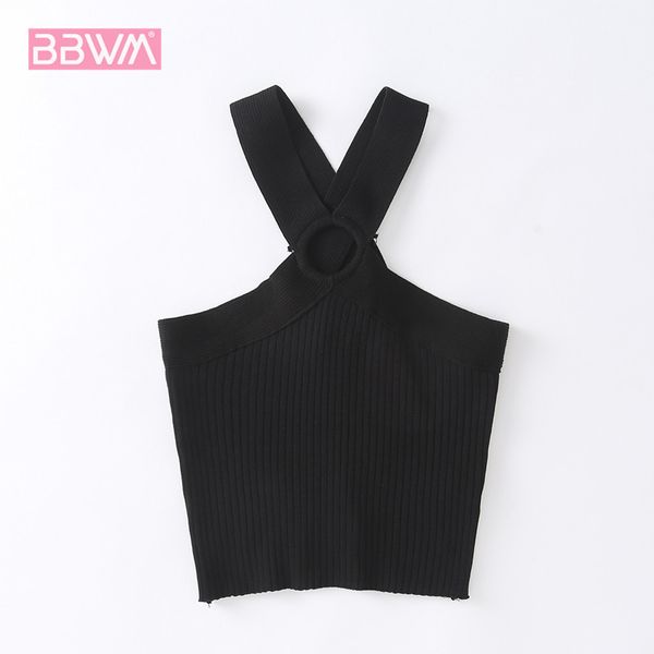 

summer sleeveless vest for women female ins design black circle cross condole belt vest shows thin knit 210507, White
