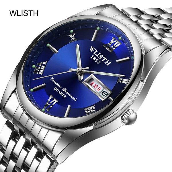 

wristwatches wlisth watch men's steel band quartz business luminous waterproof dual calendar, Slivery;brown