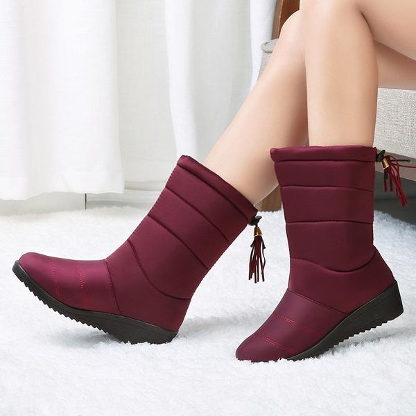 

boots plush warm snow female winter shoes women waterproof mid-calf slip-on mother women's, Black