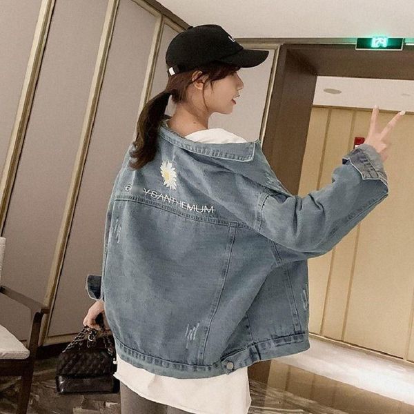 

women's jackets short jeans jacket daisy embroidery 2021 spring and autumn loose thin versatile net red, Black;brown