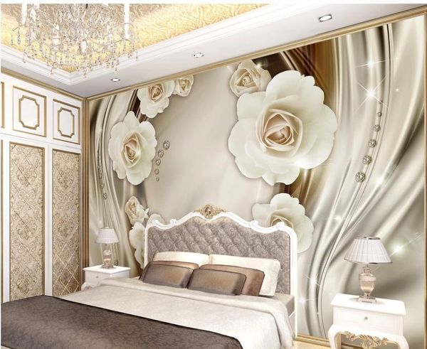 

luxury golden 3d rose flower wallpapers silk tv background wall modern wallpaper for living room