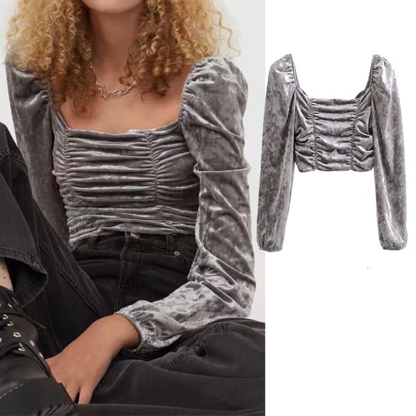 

legging women's fashions velvet short chiffon shirt square collar long loose, Black