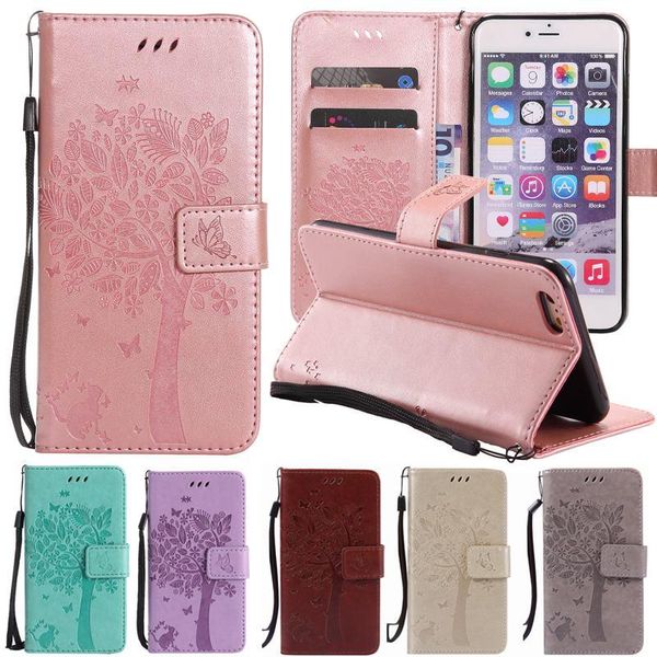 

for coque 6 case leather wallet + silicone cover phone cat tree flip 6s 7 8 plus cell cases
