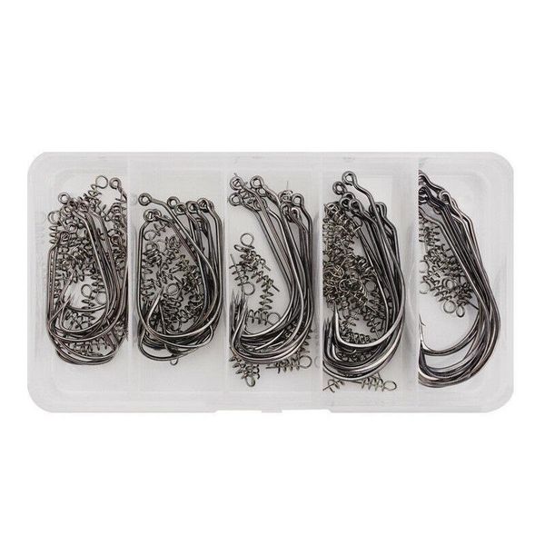 

50pcs fishing hooks with centering spring pin twistlock for soft lure