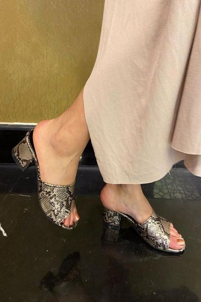 

slippers women's bronze snake flat heels, Black