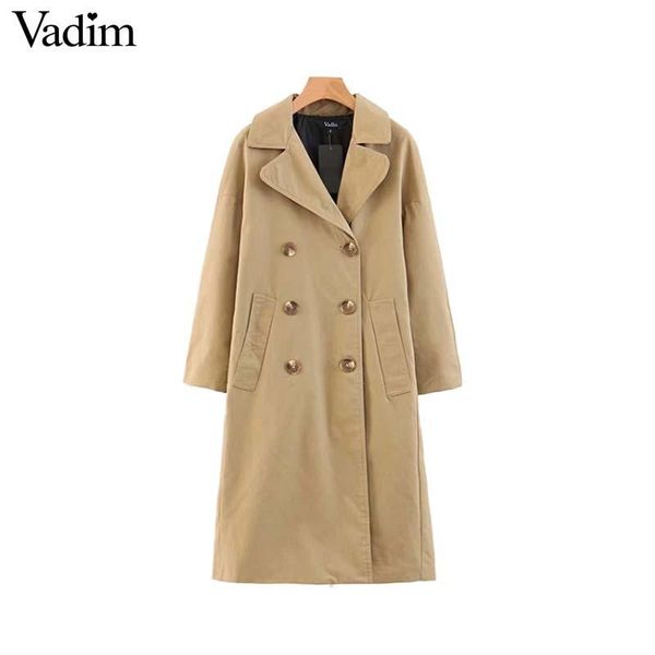 

women's trench coats vadim women chic solid long coat double breasted pockets split outerwear vintage female fashion casual ca236, Tan;black