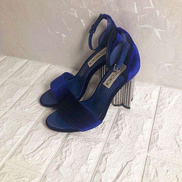 

women ladies velvet crystal heel sandals shoes, Black