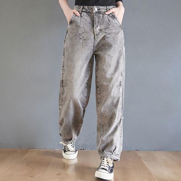

women's jeans women high waist casual boyfriend arrival 2021 spring vintage style streetwear loose female denim harem pants s3662, Blue