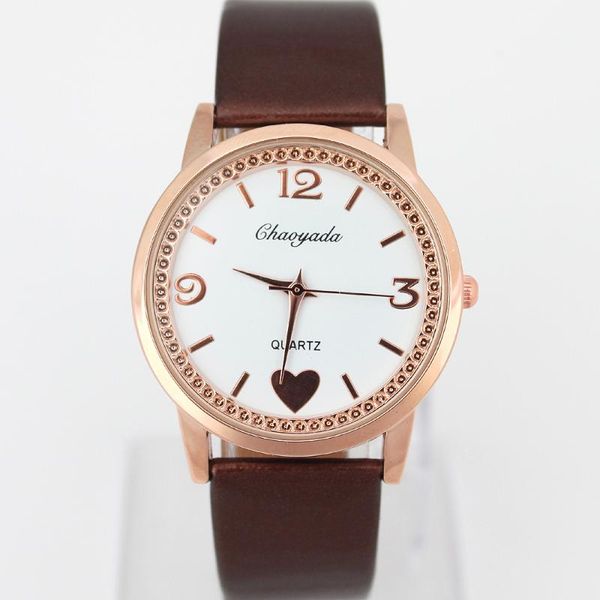 

wristwatches vintage leather women watches luxury brand heart pattern casual quartz watch clock relogio feminino, Slivery;brown