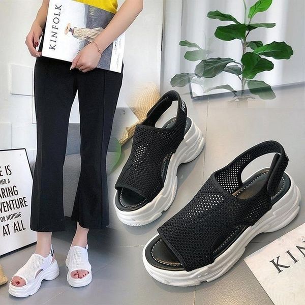 

sandals women 2021 summer style mesh thick-soled casual women's sports hollow open-toe trend, Black