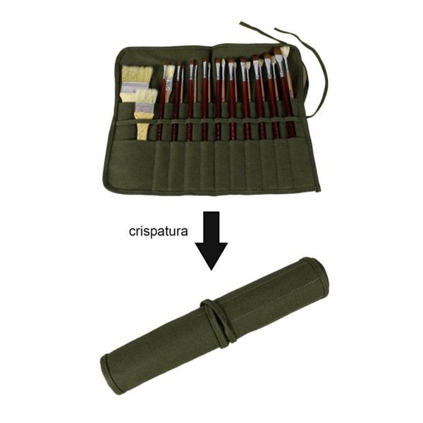 

pencil bags modern roll up canvas paint brush bag cases for artist draw pen watercolor oil army green school arts supplies 40*33cm