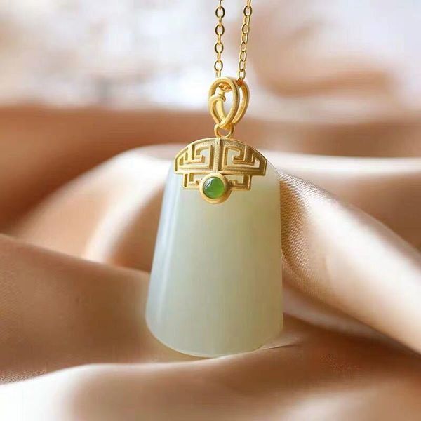 

chains s silver inlaid natural hetian white chalcedony cold wind necklace pendant design retro women give birthday gifts
