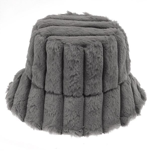 

fashion designers caps cross-border casual arrival imitation rabbit fur striped warm hats japanese and korean trend bucket hat female studen, Blue;gray