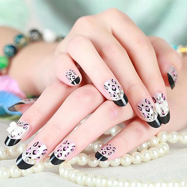 

24pcs/set ink wind style color jump design false nails simple middle-long size lady full nail tips patch art tool bride1, Red;gold