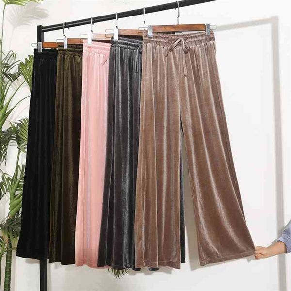 Arrivo Pantaloni in velluto stile coreano Pantaloni larghi larghi a vita alta da donna 13 colori disponibili gratuitamente 210527