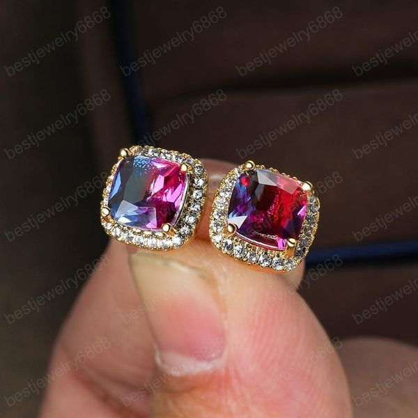 

colorful rainbow stud earrings charm zircon stone wedding earring, Golden;silver