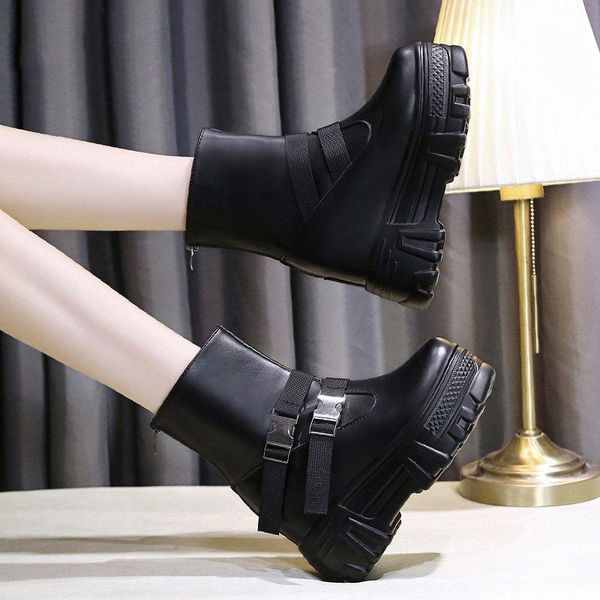 

boots 2021 winter woman platform 9cm height increasing women's gladiator shoes women thick sole padded fashion ankle, Black