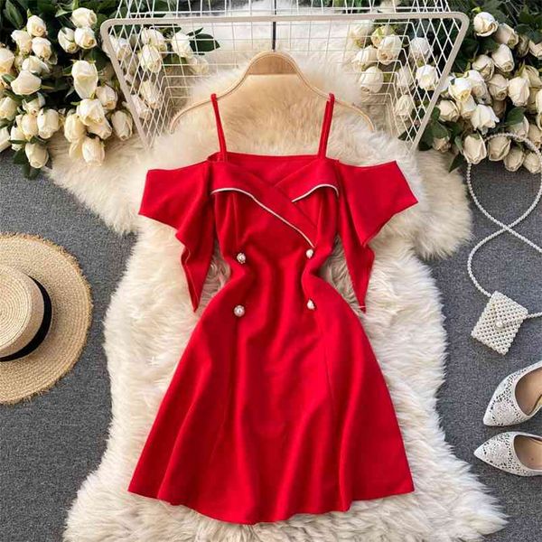 

spring fashion temperament vestidos female cross v-neck strapless slim mini dress c517 210506, Black;gray