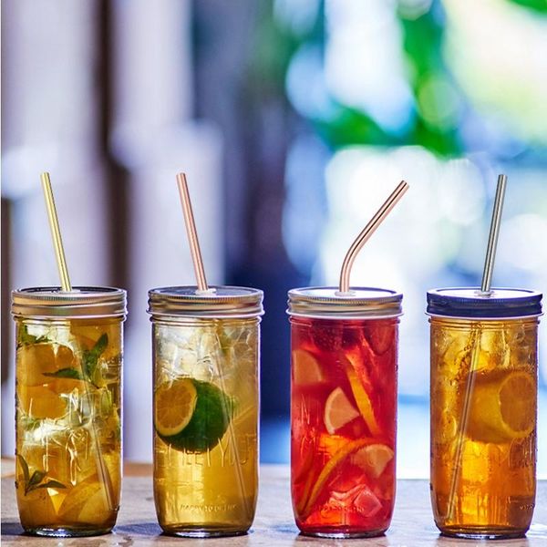 

metal reusable 304 stainless steel straws straight bent drinking straw with case cleaning brush set party bar kitchen accessory