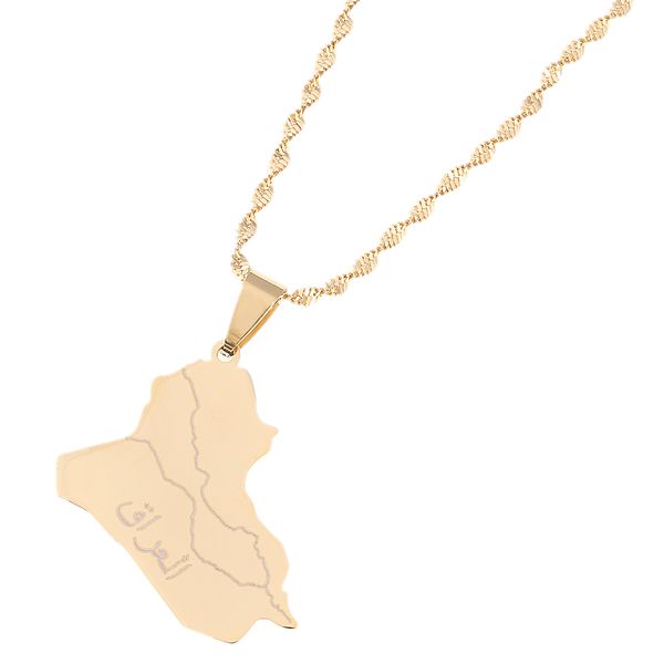

country national map of iraq pendant necklaces for women men iraqi maps necklace jewelry gift, Silver