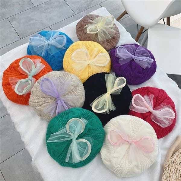 

caps & hats children's girl bow beret autumn winter warm fashion 10 colors, Yellow