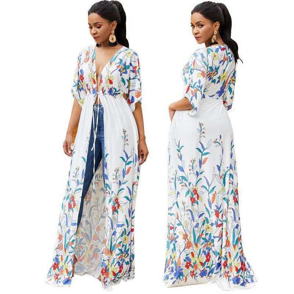 

women's swimwear wildflower mid-length bikini blouse lace-up long skirt cape 2021 summer beach swimsuit beachwear, White;black