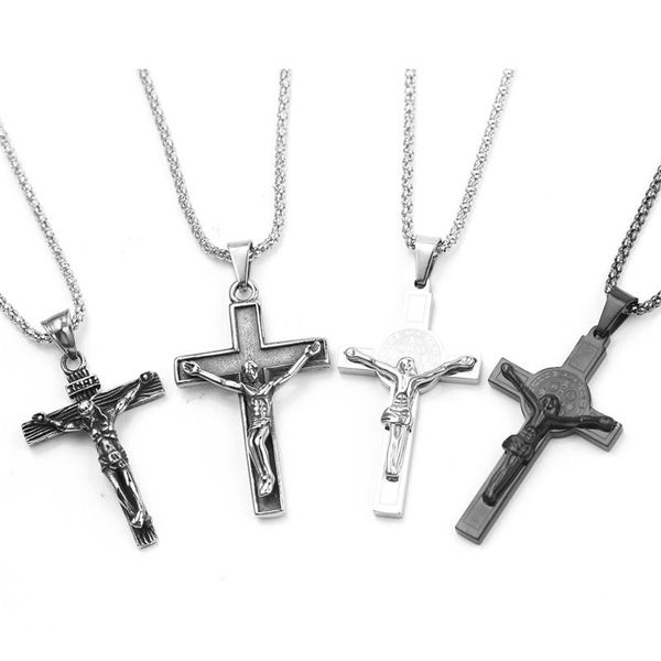 

pendant necklaces vintage cross necklace alloy sliver black chain charm jewelry crucifix christian gifts for women men, Silver