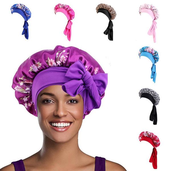 

beanie/skull caps adjustable printed satin hat fashion african pattern print bonnet night sleep cap double layer soft hats chemo headwear, Blue;gray