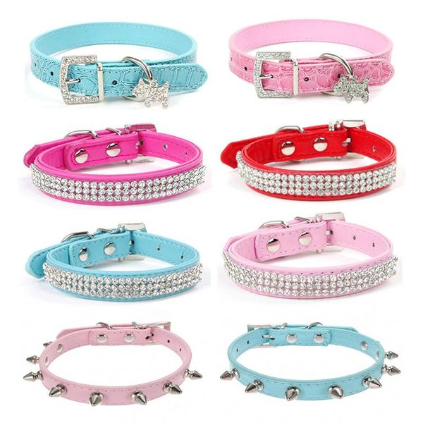 

dog collars & leashes crystal pendant pet collar puppy buckle dogs leads neck strap animal accessories punk spike rivet s/m