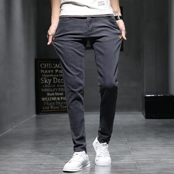 

men's jeans autumn denim for men spring and 2021 slim fit elastic small straight pants, Blue