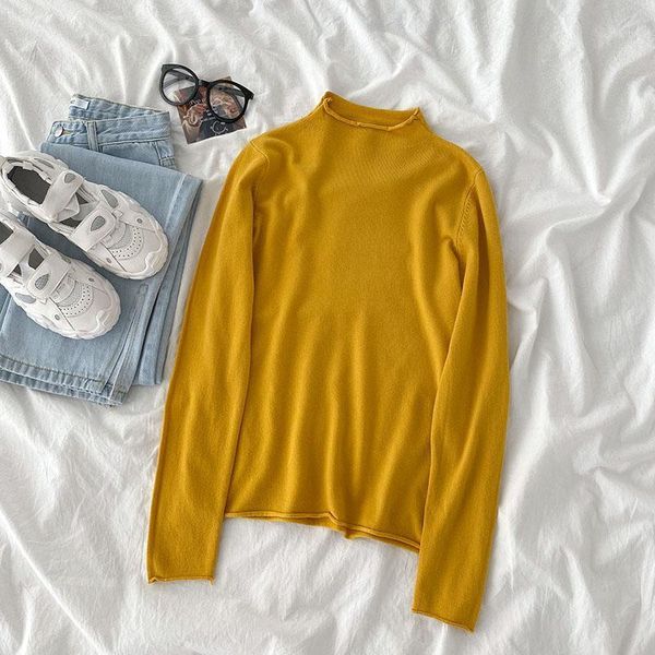 

pullovers women solid long sleeve crew neck simple korean style femininas candy color knitted casual all-match slim ins women's sweater, White;black
