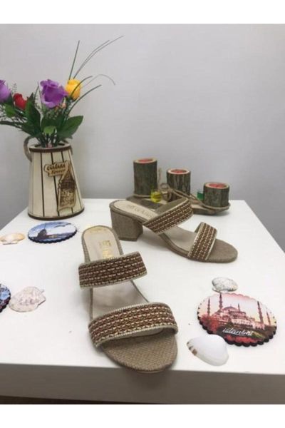 

slippers women's brown high-heeled, Black