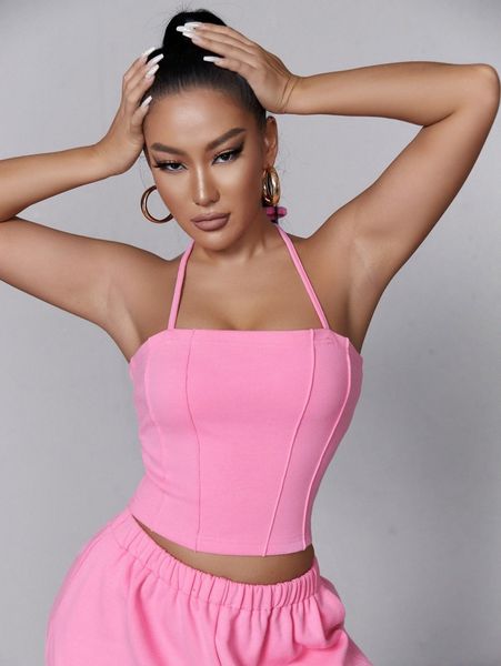 

sxy seam front halter cami g2mu#, White