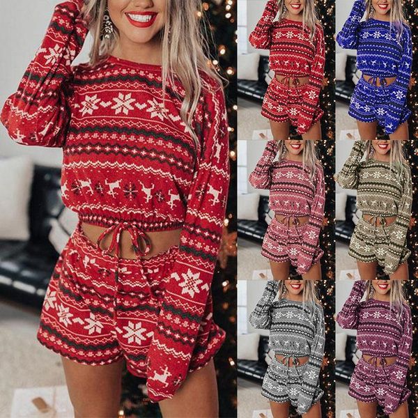 

women's tracksuits women suits 2021 autumn and winter printed long sleeve leisure christmas home set sweater, Gray