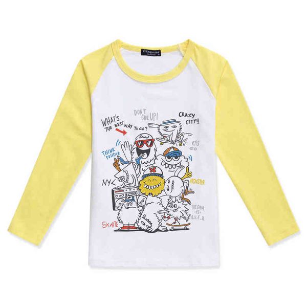 

tshirt boys long sleeve girls hand painted baby t-shirt children clothing funny monster printed fashion cotton kids t shirt g1209, Blue