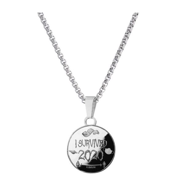 

chains pendants necklace mask i survived 2021 commemorative coin memories of the past gift souvenir, Silver