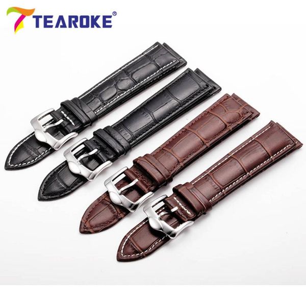 

watch bands tearoke leather watchband crocodile pattern strap 16mm 18mm 20mm 22mm 24mm silver metal buckle clasp women men accessories, Black;brown