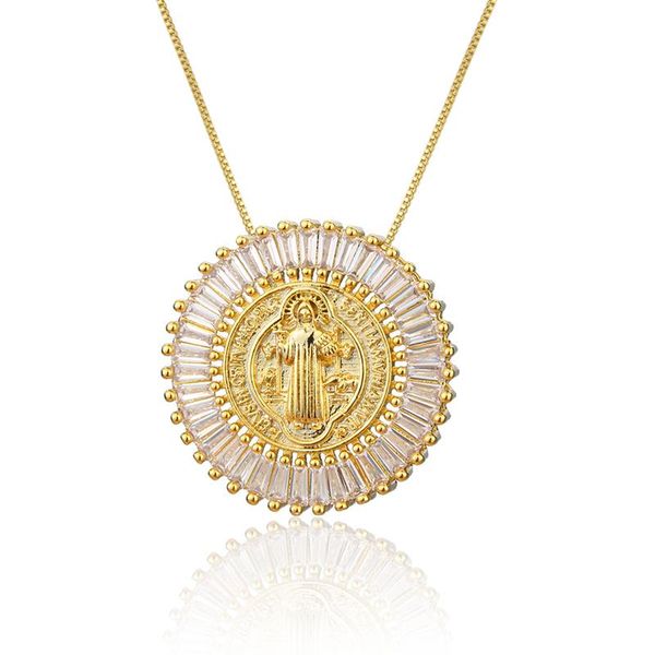 

pendant necklaces 18k gold plated round medal necklace, christian sacrament evil protection jewelry catholic girl gift, Silver