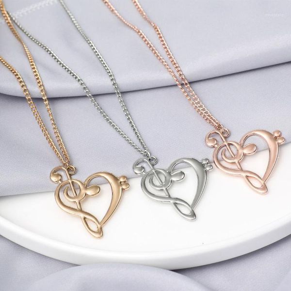 

tshou409 love musical note fashion hollow necklace simple short style love clavicle chain rose gold1, Golden;silver
