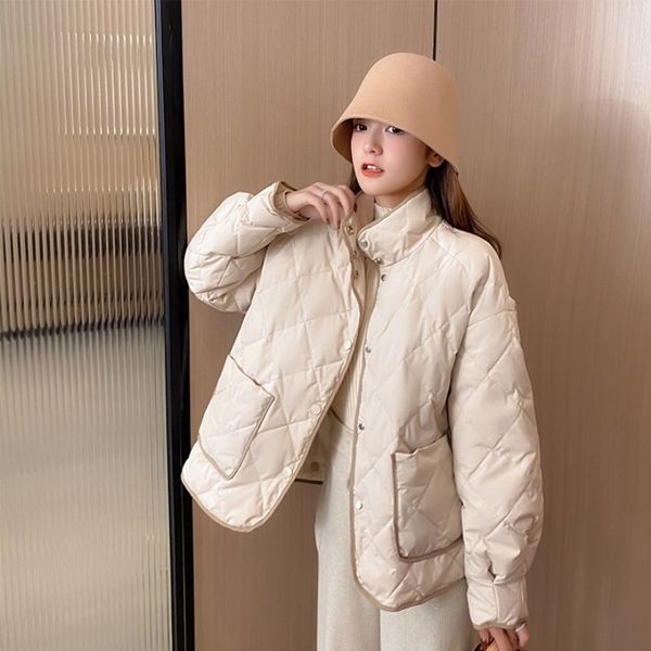 

2021 winter stand collar white duck down warm jacket female lingge loose and versatile small bread, Black