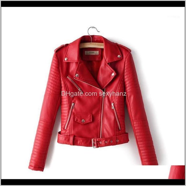 

womens women faux leather jacket autumn short coats spring female clothes sxl belt zipper pocket epaulette 3color drop 1 p2oam t8ed0, Black