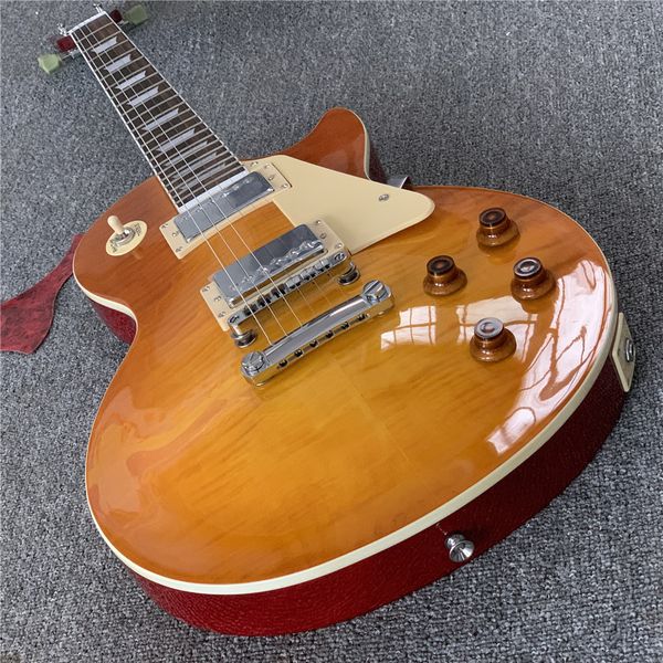 

standard electric guitar yellow color mahogany body rosewood fingerboard tiger maple silver hardware electric guitars