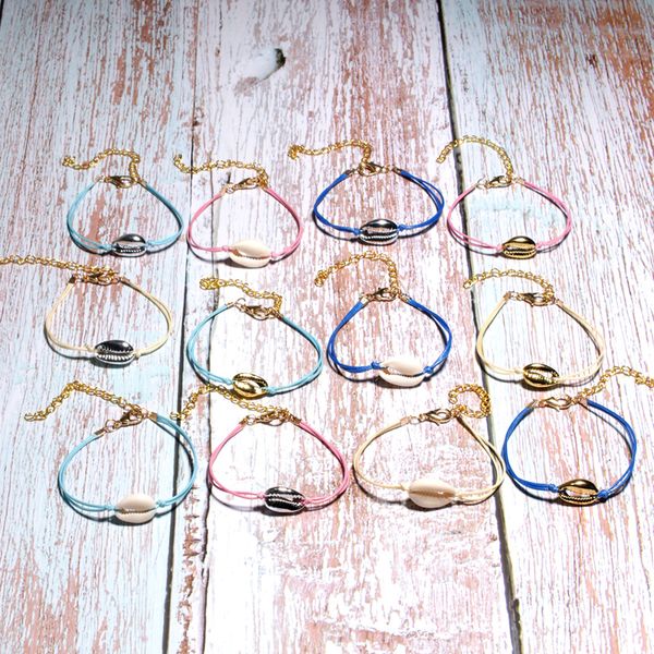 

moon girl puka shell charm bracelet fashion new summer handmade macrame cotton friendship girls bracelet drop shipping, Golden;silver